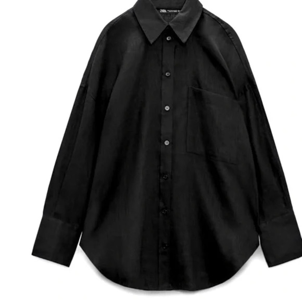 Zara Black Basic 100% Linen Shirt